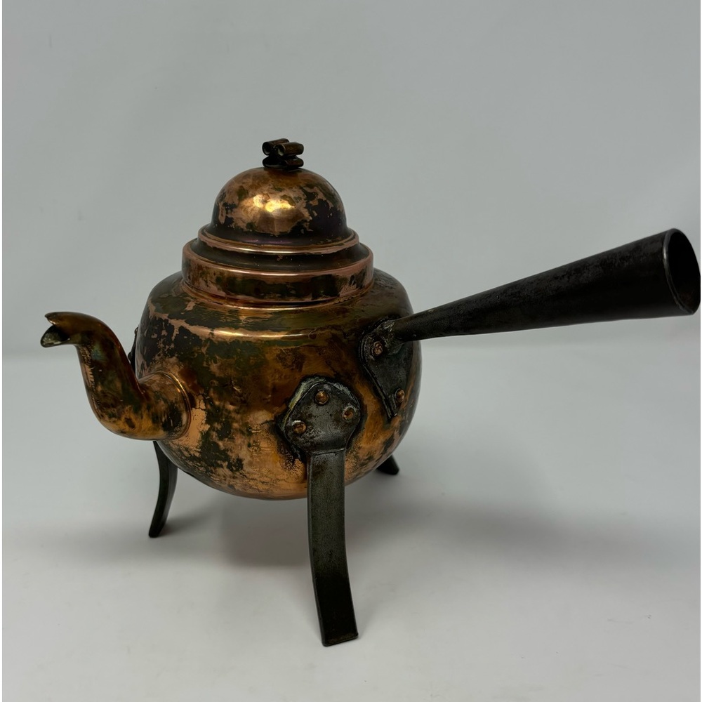 Antique Scandinavian Copper Metal Tea Pot Kettle 3 Leg Handled Sweden Stamped